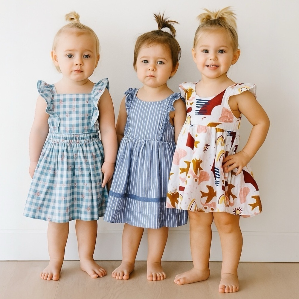 BABY GIRL SET OF 3 Cottagecore Ruffle Sleeve Cotton Dresses